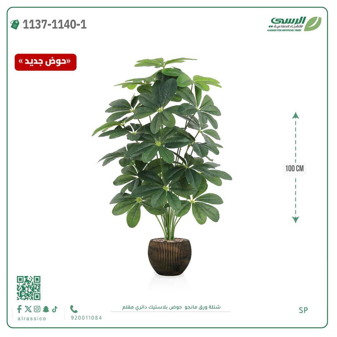 Mango Leaf Plant in Striped Round Plastic Pot