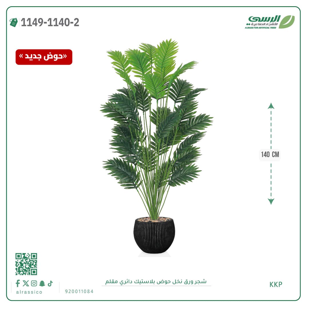 Palm Leaf Plant in Striped Round Plastic Pot