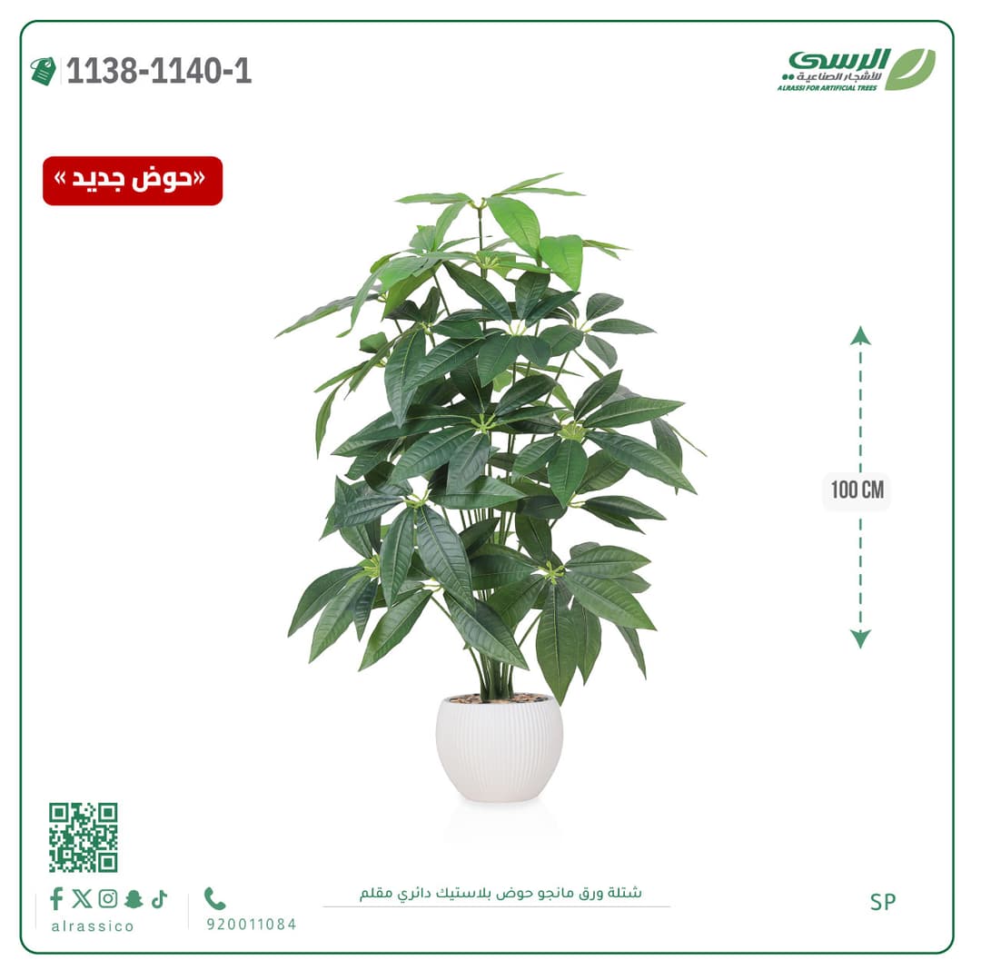 Mango Leaf Plant in Striped Round Plastic Pot