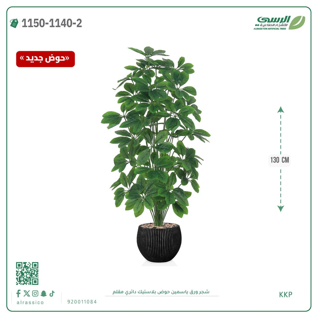 Jasmine Leaf Plant in Striped Round Plastic Pot