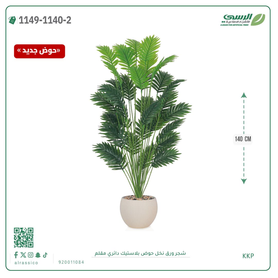 Palm Leaf Plant in Striped Round Plastic Pot