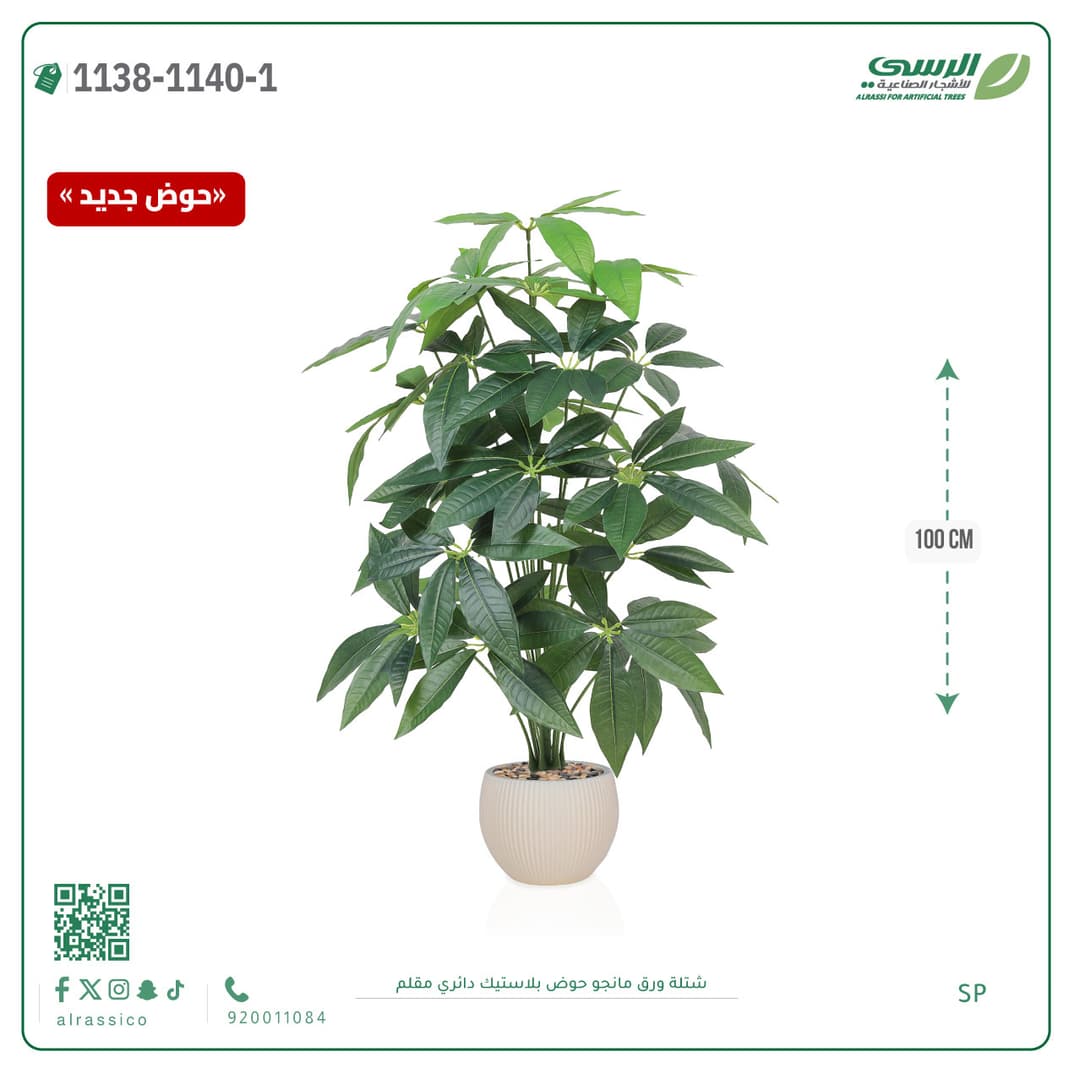 Mango Leaf Plant in Striped Round Plastic Pot