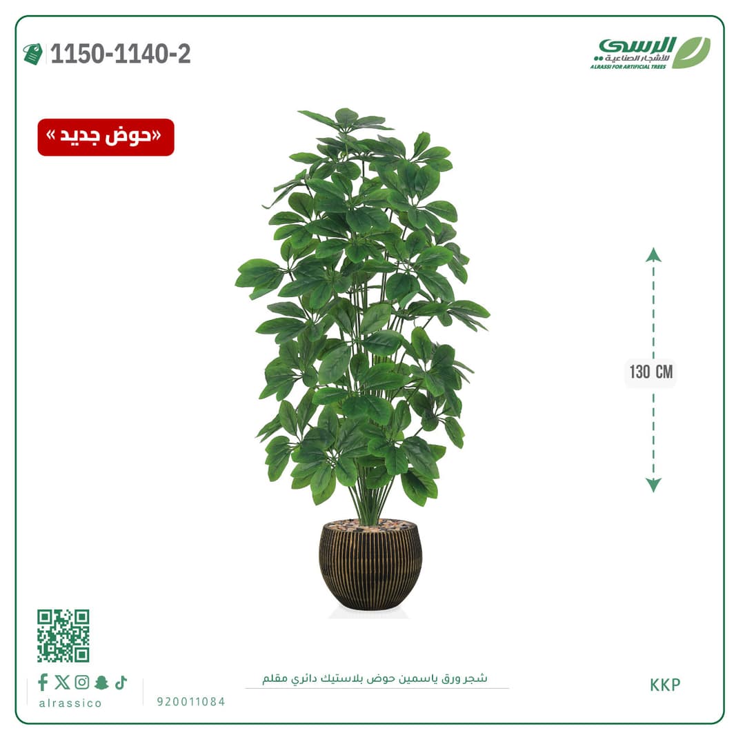Jasmine Leaf Plant in Striped Round Plastic Pot