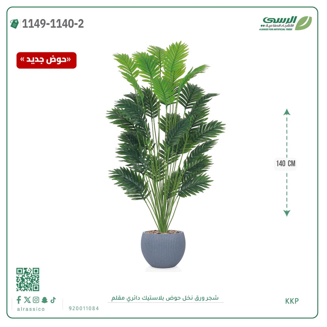Palm Leaf Plant in Striped Round Plastic Pot