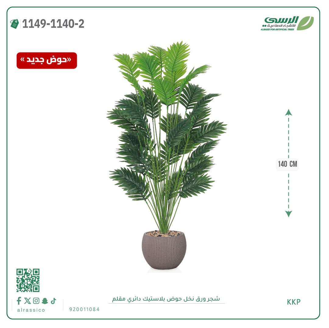 Palm Leaf Plant in Striped Round Plastic Pot