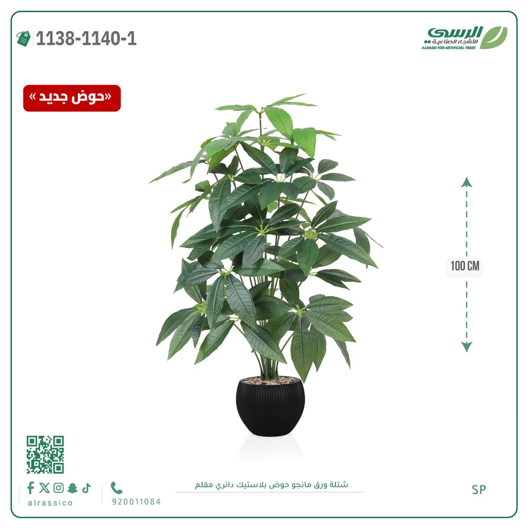 Mango Leaf Plant in Striped Round Plastic Pot