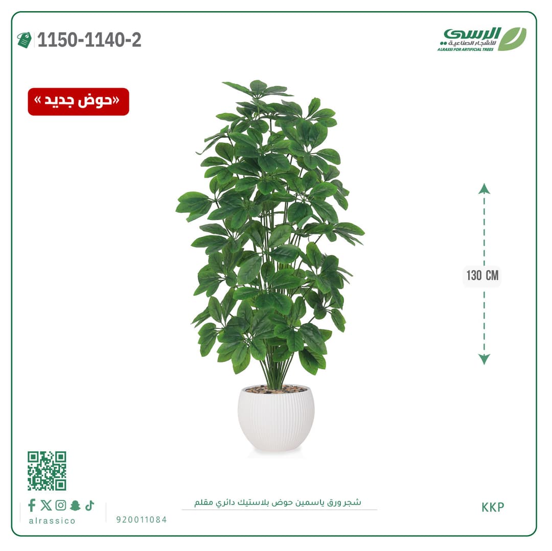 Jasmine Leaf Plant in Striped Round Plastic Pot